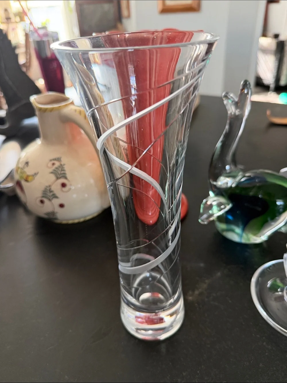 MILLER ROGASKSA CRYSTAL “ODYSSEY” 10” Vase Swirl Etched Clear & Frosted Accents
